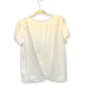 Charming Charlie Blouse Back Wrap Closure White Embroidered Lace Trimmed Medium